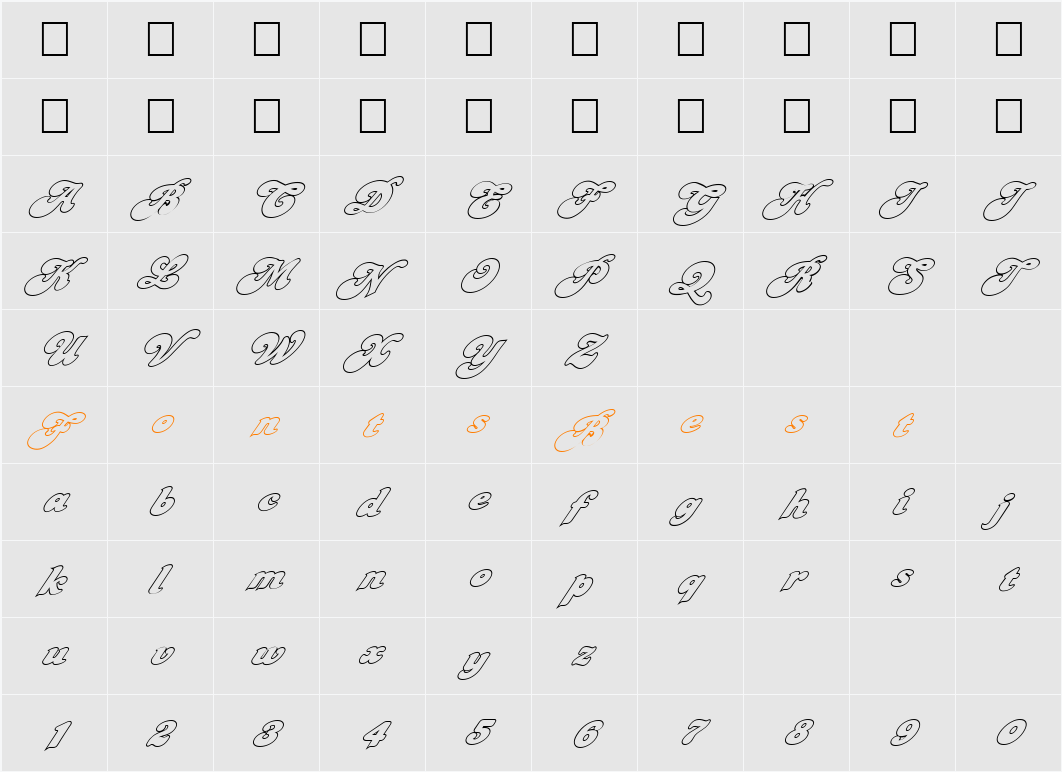 FZ JAZZY 49 HOLLOW ITALIC Character Map