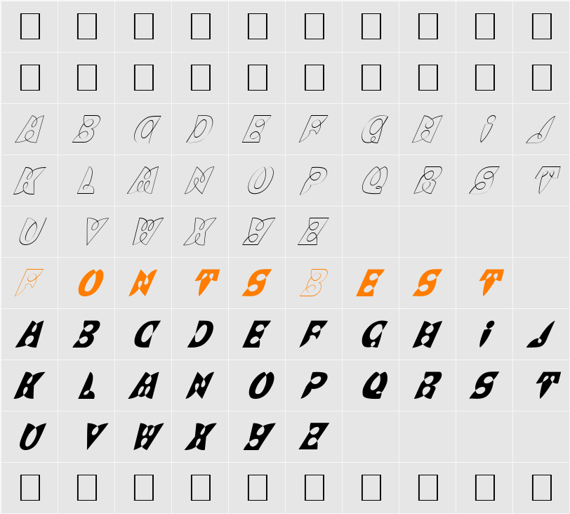 FZ UNIQUE 7 ITALIC Character Map