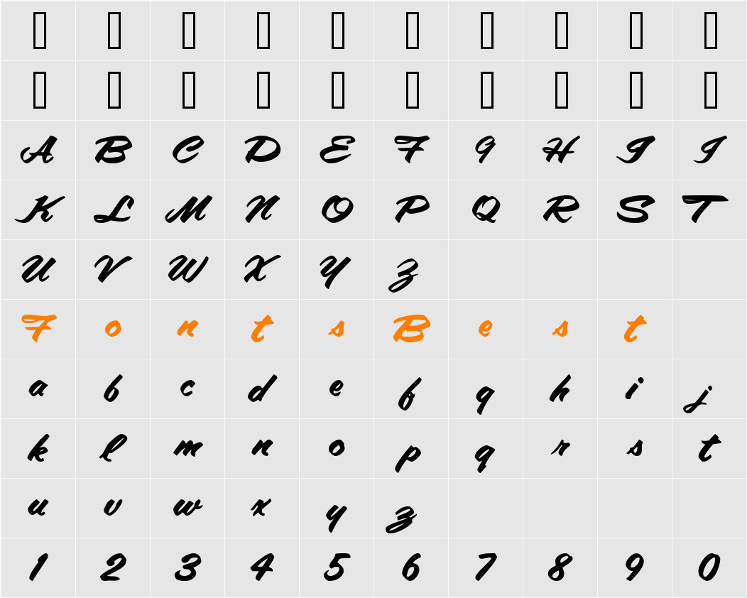 Amalie Script Character Map