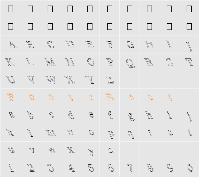 FZ ROMAN 23 HOLLOW LEFTY Character Map