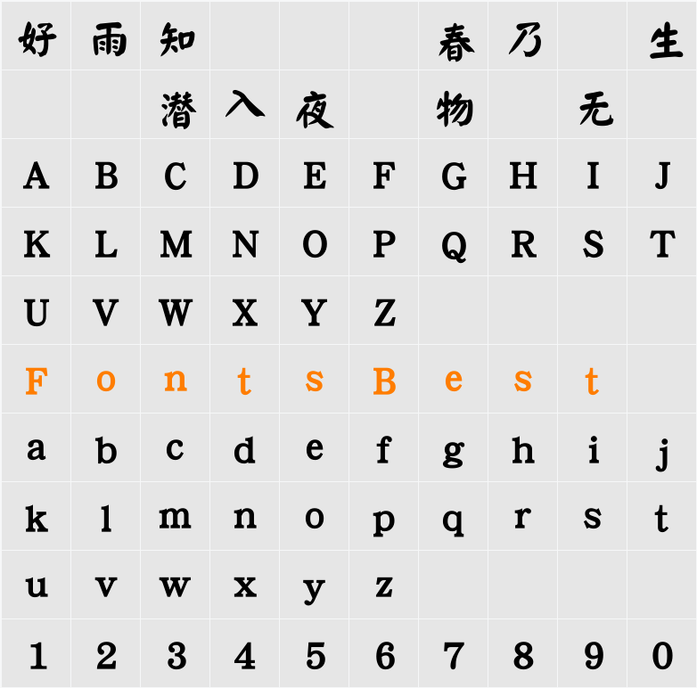 DFPYanKaiW7-B5 Character Map