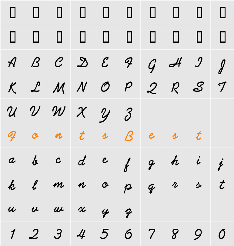 AbrazoScriptSSK Character Map