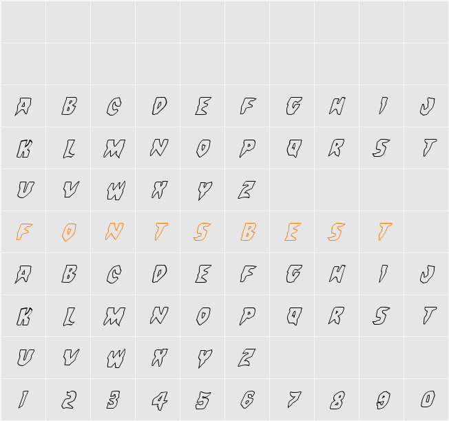 Count Suckula Outline Italic Character Map