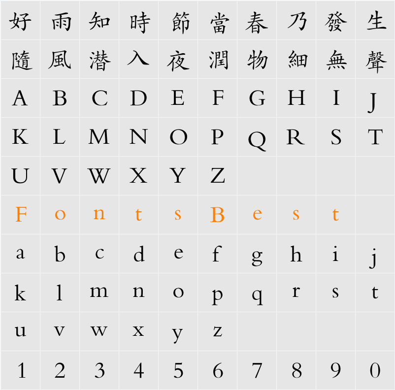 方正楷体繁体 Character Map