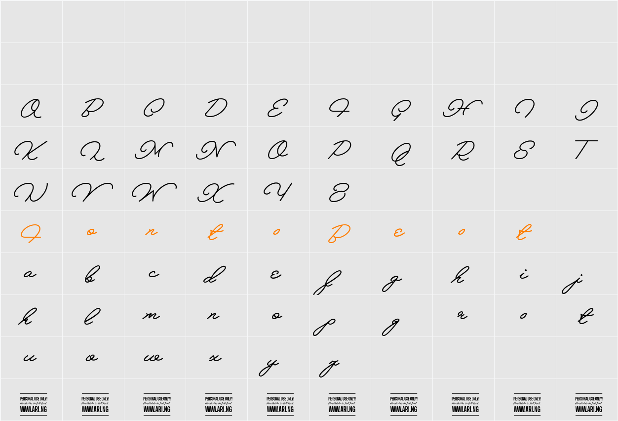 Melay Script PERSONAL USE Character Map