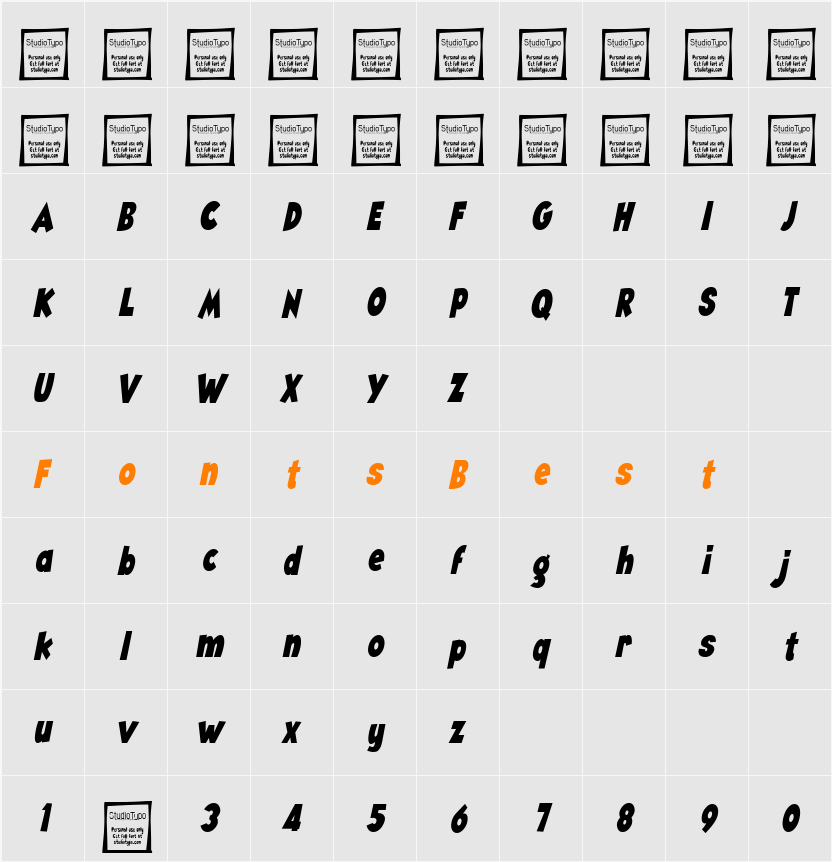 Angella Narrow Character Map