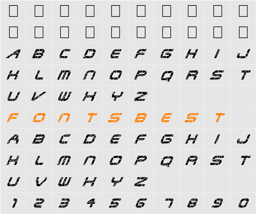 FZ JAZZY 6 CRACKED ITALIC Character Map