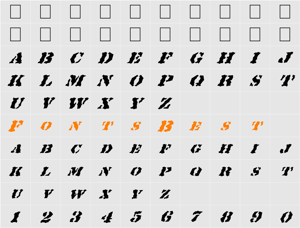 FZ WACKY 18 ITALIC Character Map