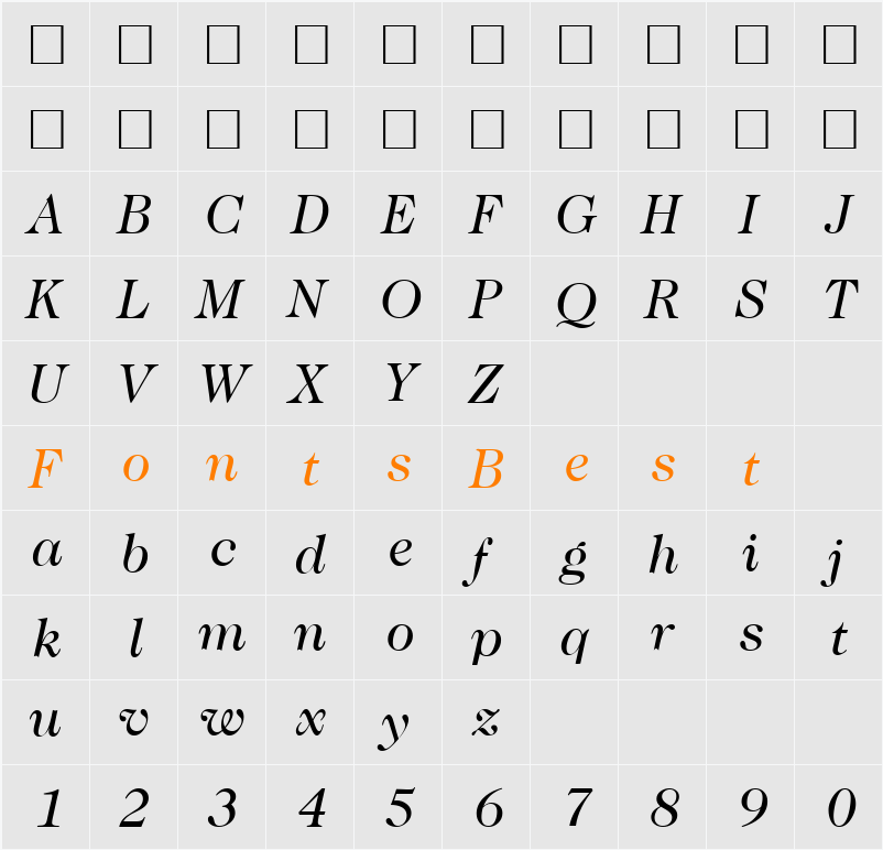 Caslon335 Character Map