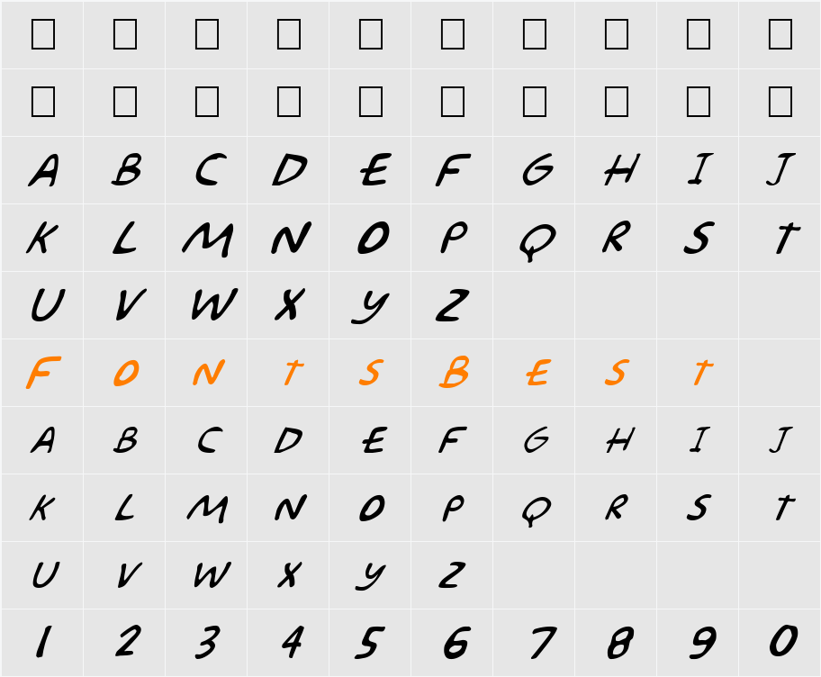 FZ JAZZY 57 ITALIC Character Map