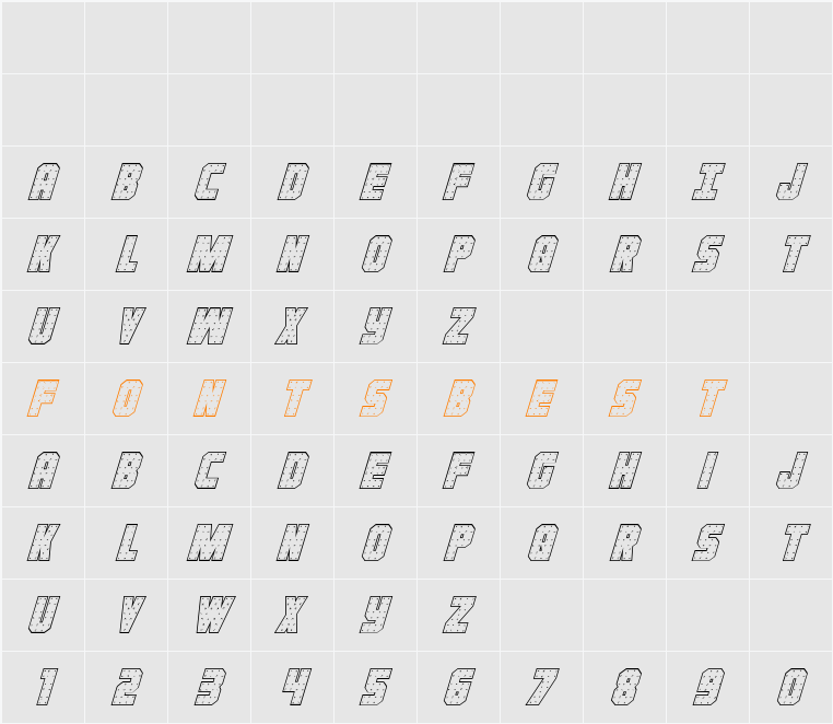 Iron Forge Outline Italic Character Map