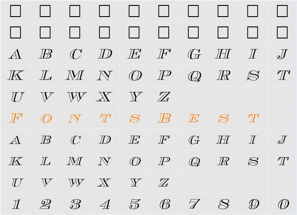 Cash Outline Character Map