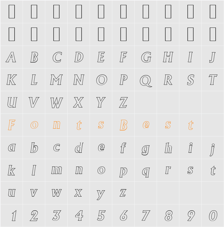 AdelonOutline Character Map