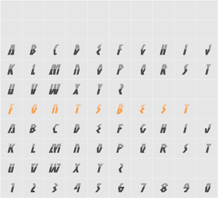 Antikythera Gradient Italic Character Map