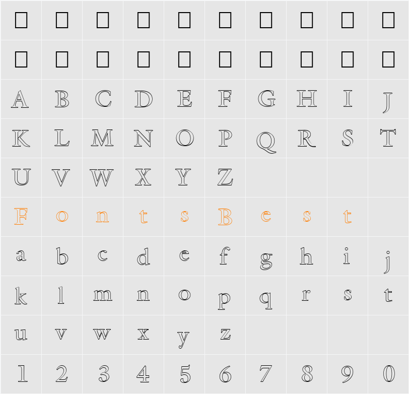 FZ ROMAN 25 HOLLOW Character Map