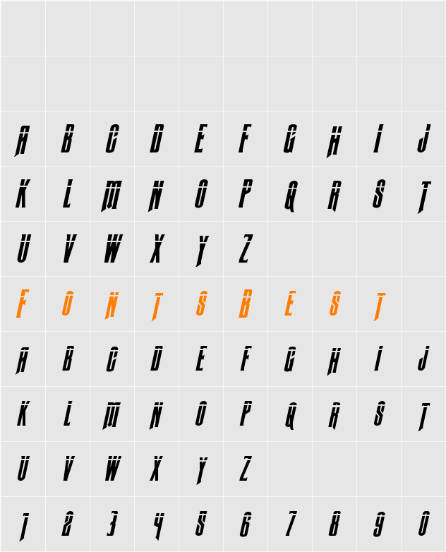 Butch & Sundance Bullet Italic Character Map