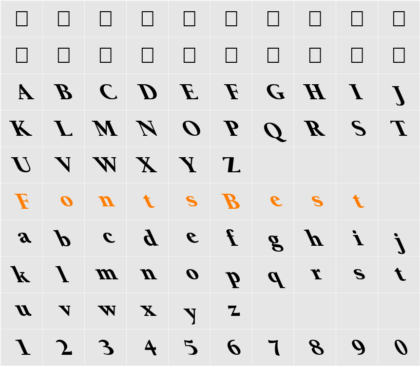 FZ ROMAN 24 LEFTY Character Map