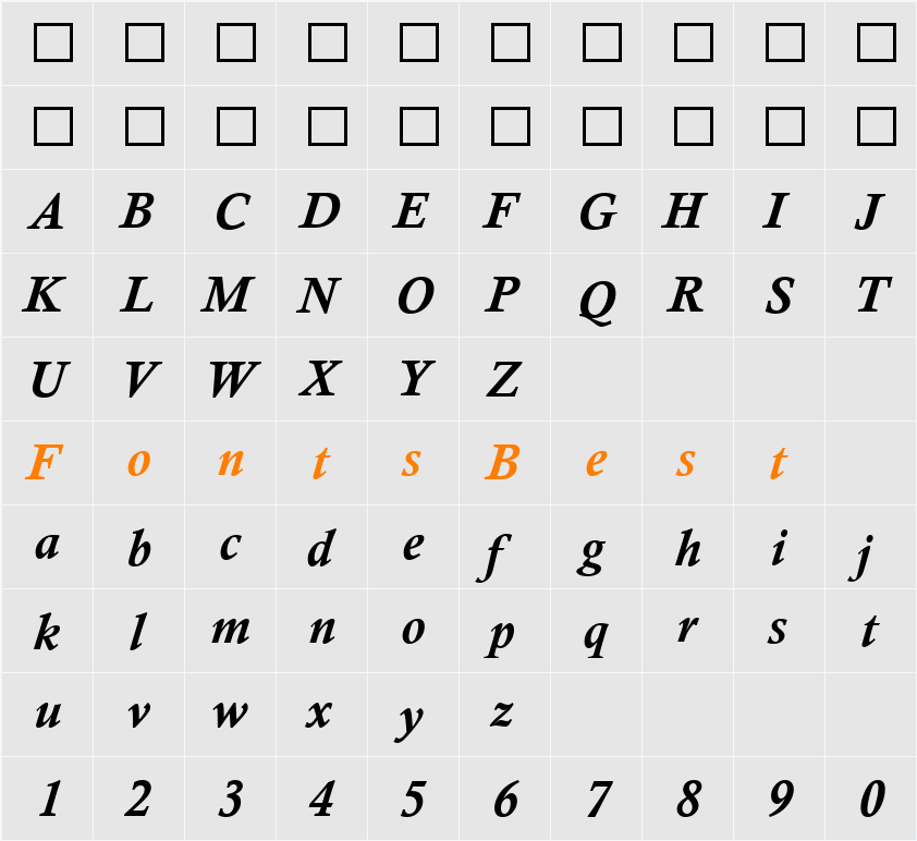 Calisto MT Character Map