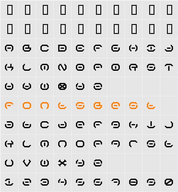 Alpha Sentry Character Map