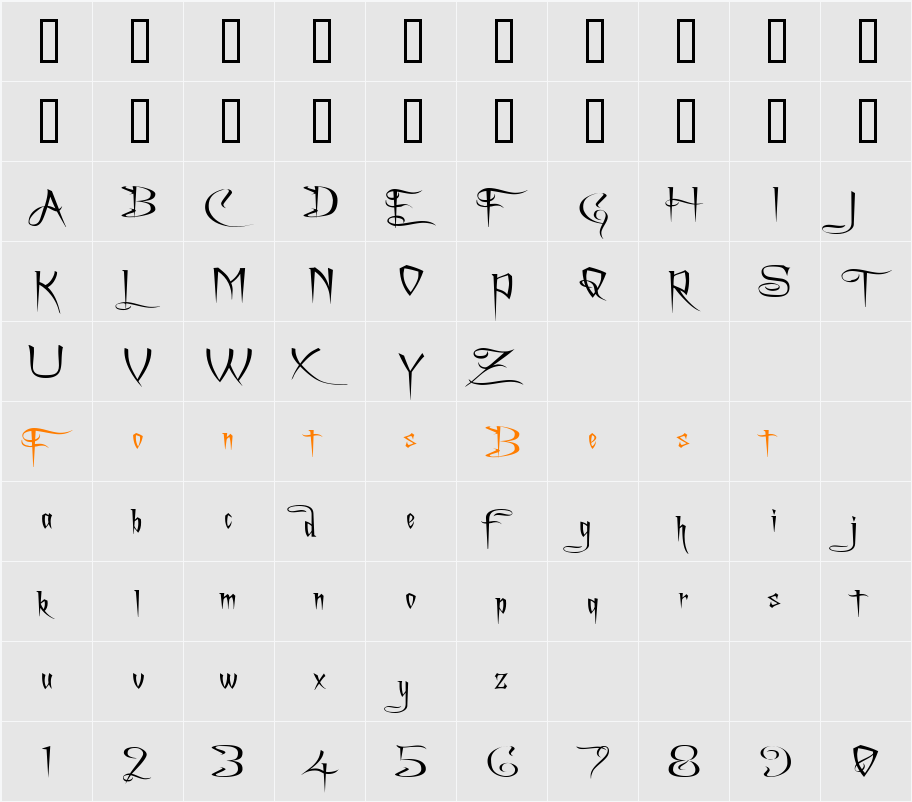 A Charming Font Expanded Character Map