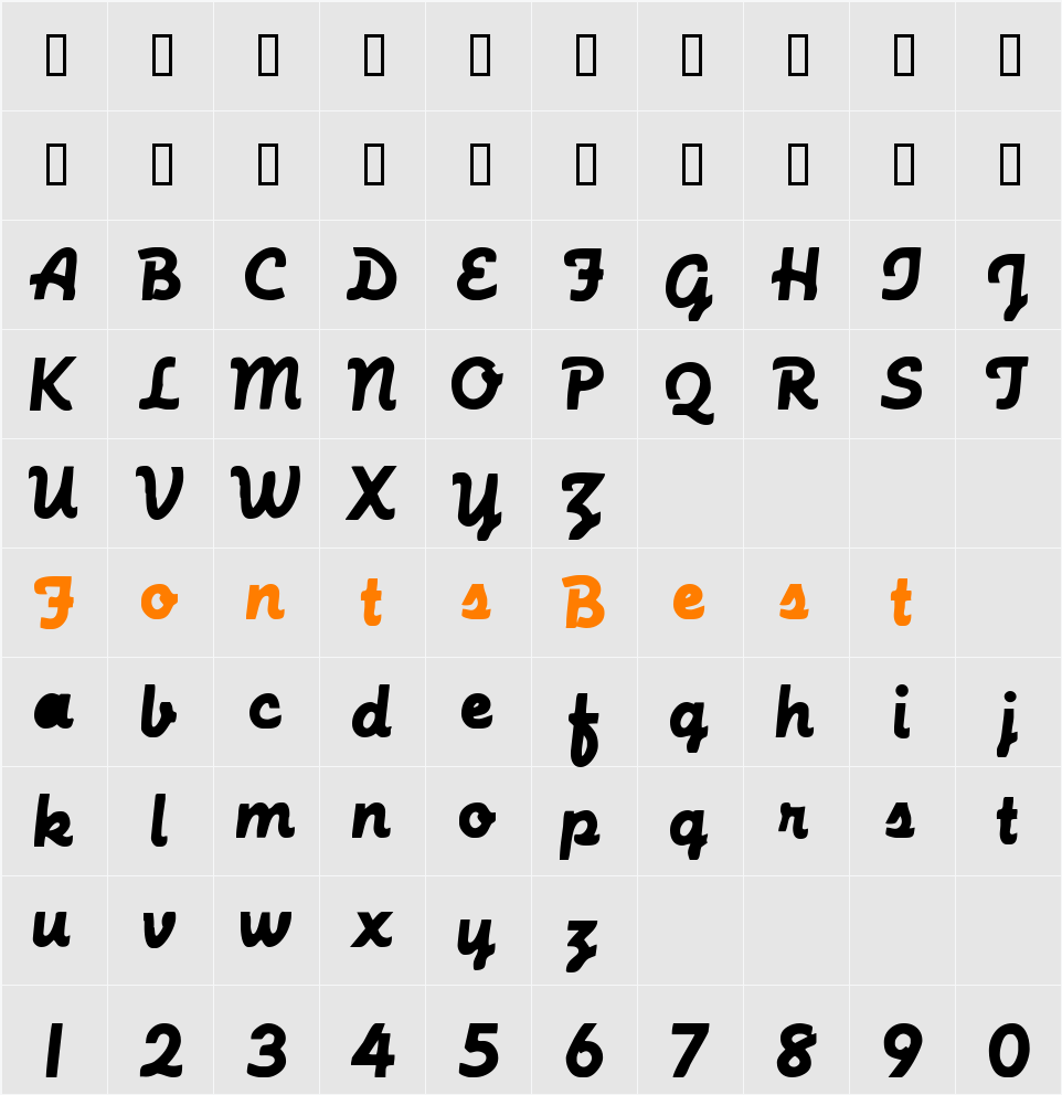 CastlerockScriptSSK Character Map