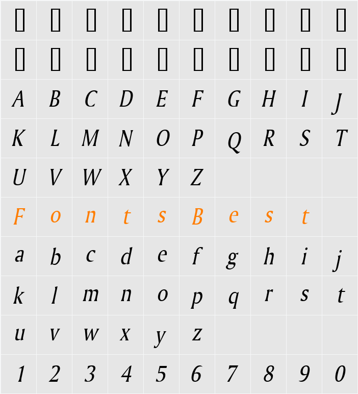 Ameretto Condensed Character Map