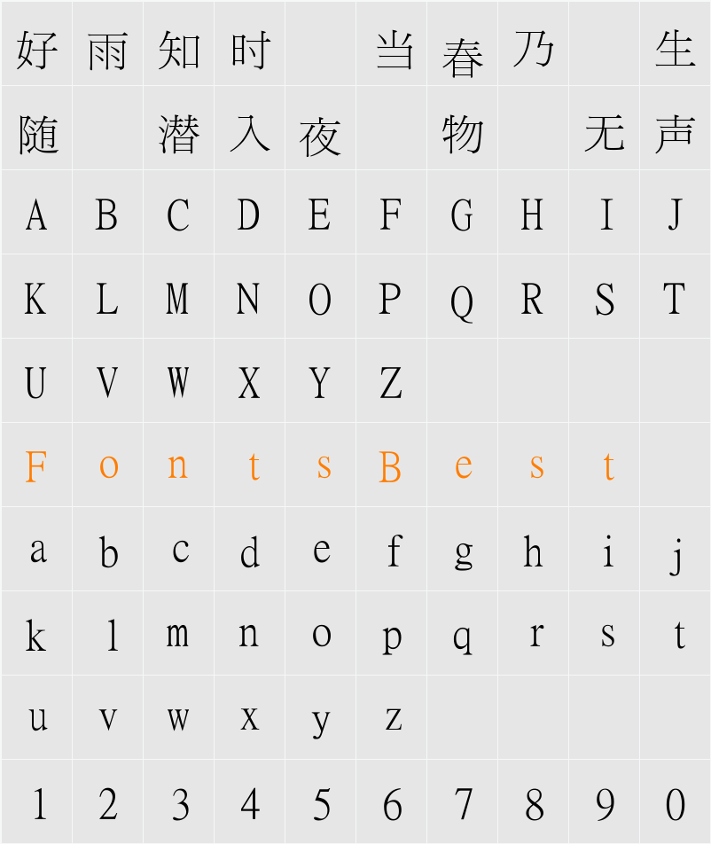 MingLiU Character Map