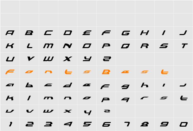 Alexis Lower Case Italic Character Map