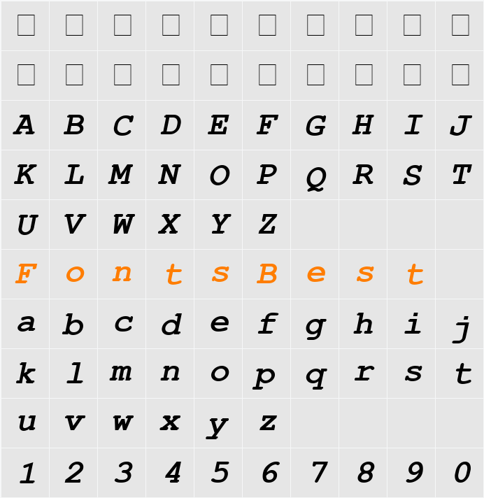Courier New Cyr Character Map