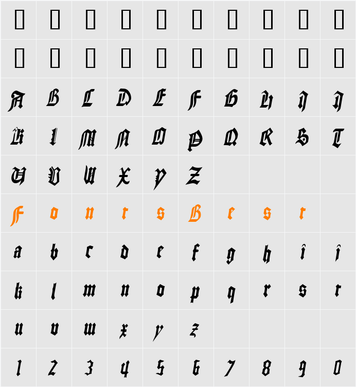 CathedralCondensed Character Map