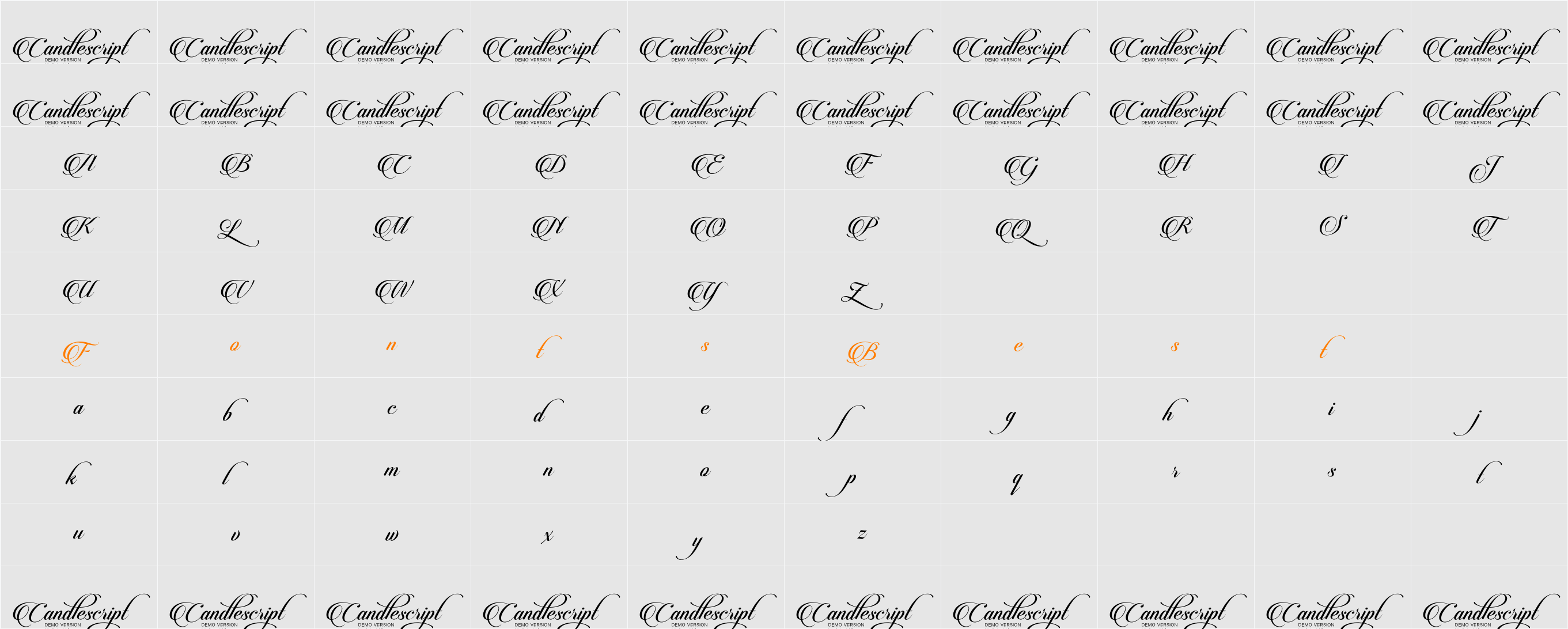 Candlescript Demo Version Character Map