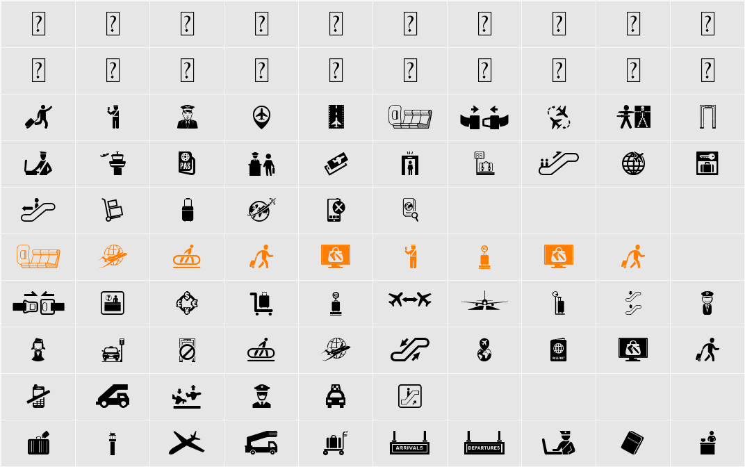 Airport Icons Character Map