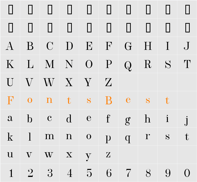 Cavetto Roman JF Character Map