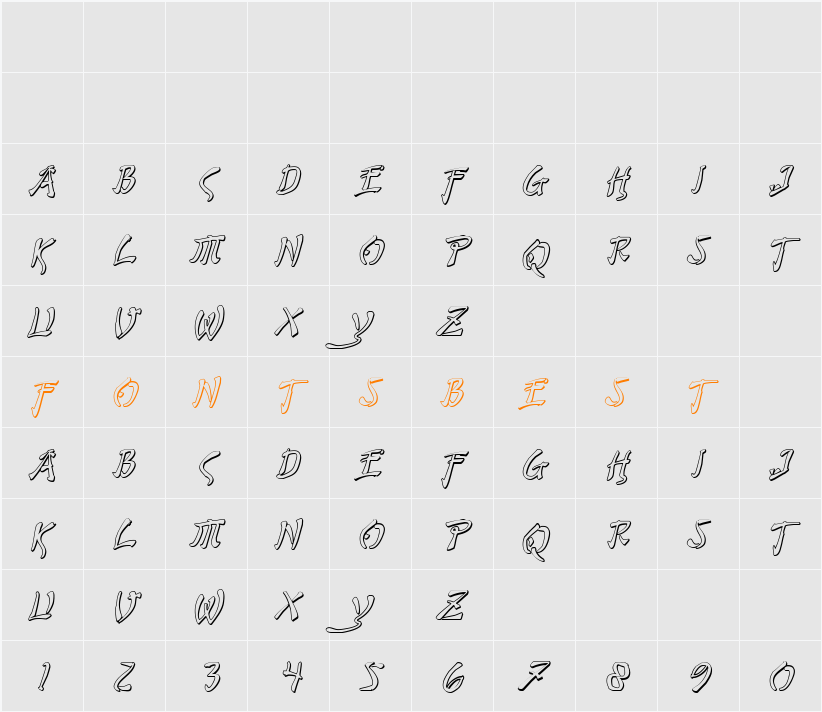 Bushido Shadow Italic Character Map