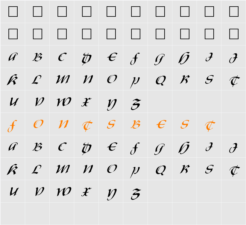 FZ SCRIPT 19 ITALIC Character Map