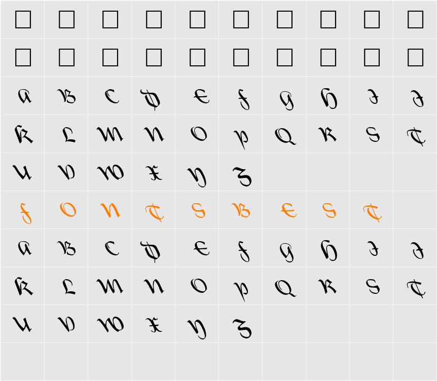 FZ SCRIPT 19 LEFTY Character Map