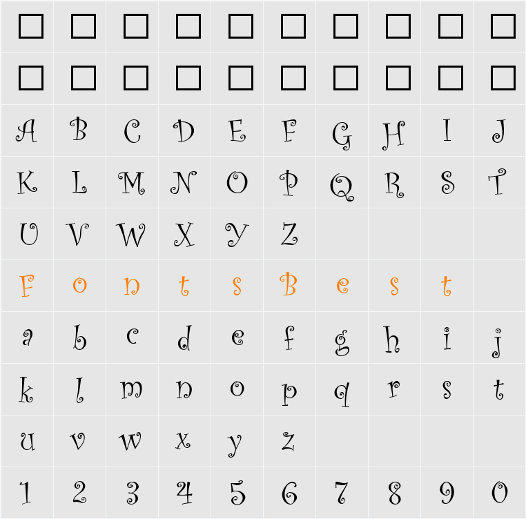 Curlz MT Character Map