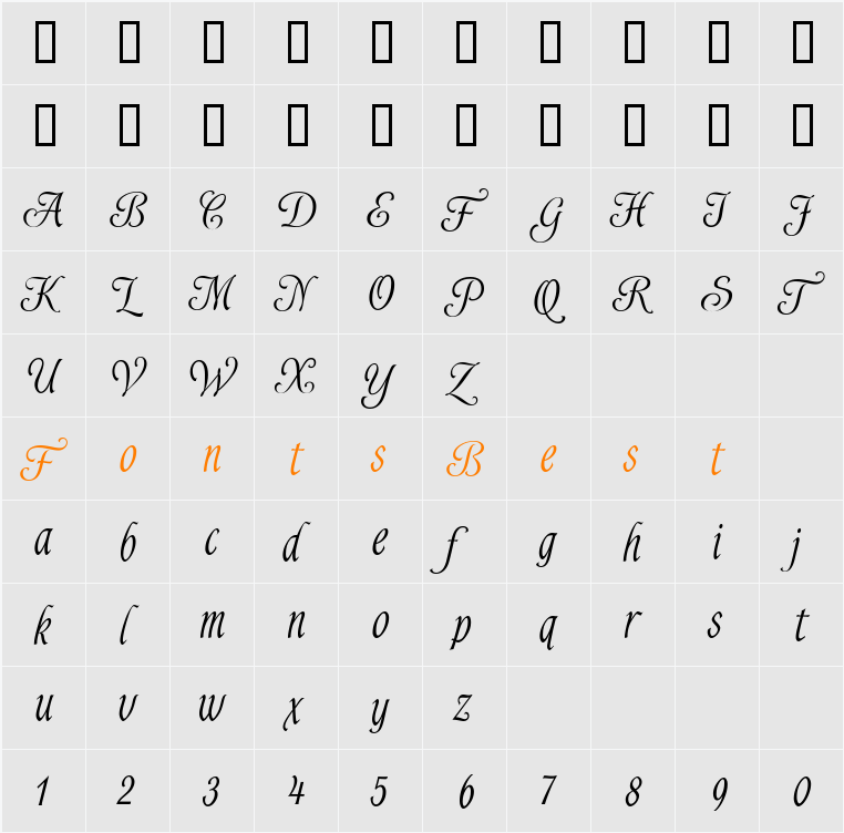 Alys Script Medium Character Map