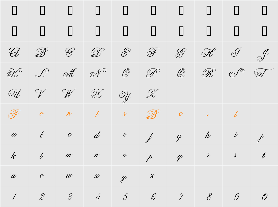 Anglia Script Concise Character Map