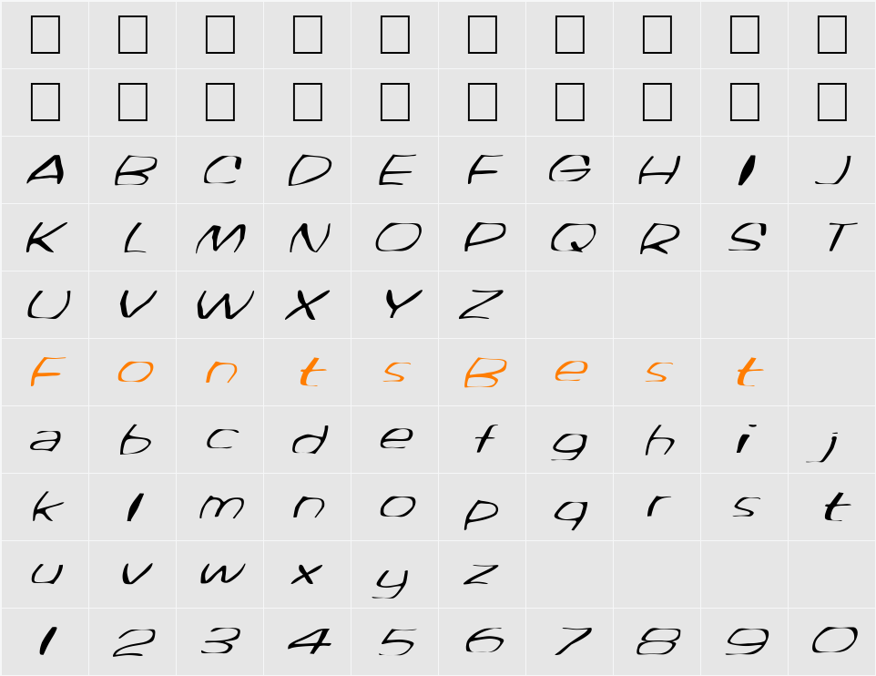 FZ WARPED 33 ITALIC Character Map