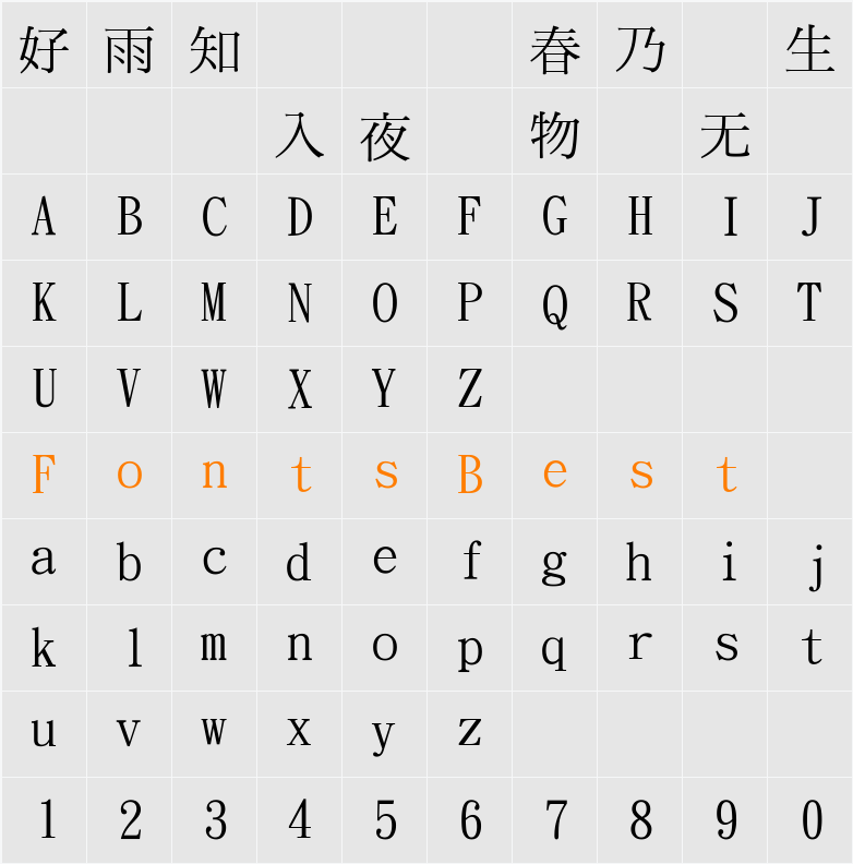 화강중명조체 Character Map