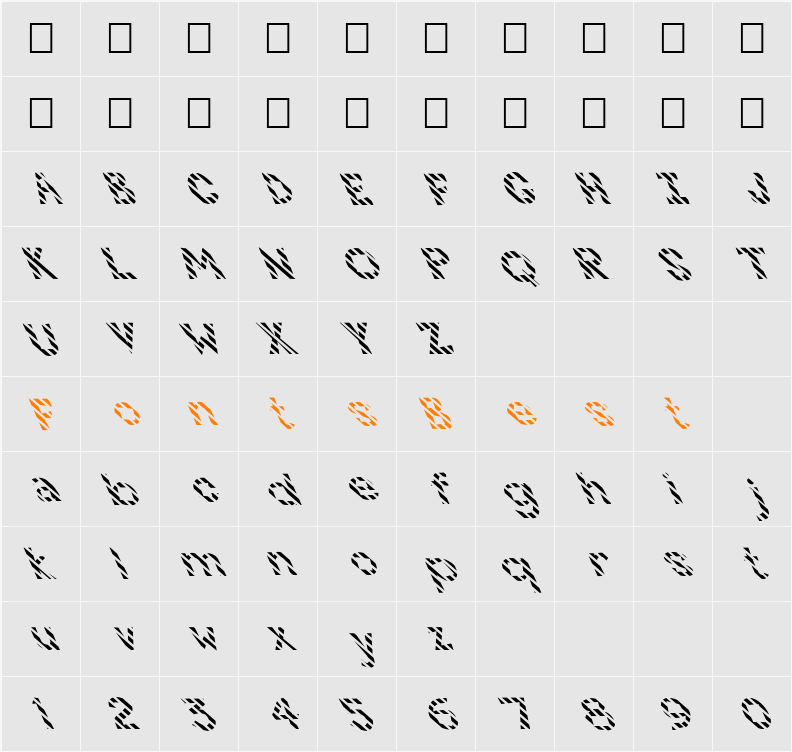 FZ JAZZY 7 STRIPED LEFTY Character Map