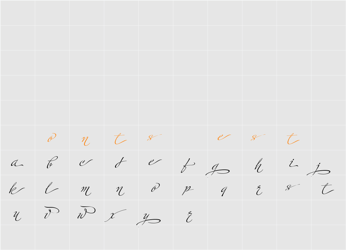 Ministry Script Contextual HFF Character Map