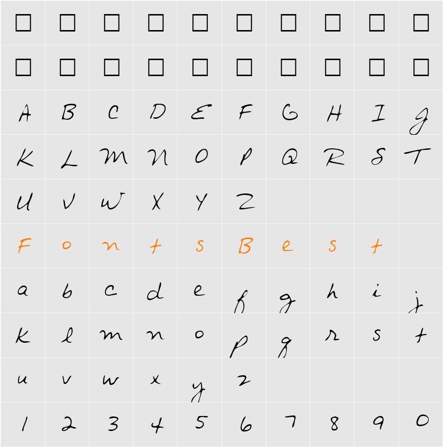 ArchiesHand Character Map