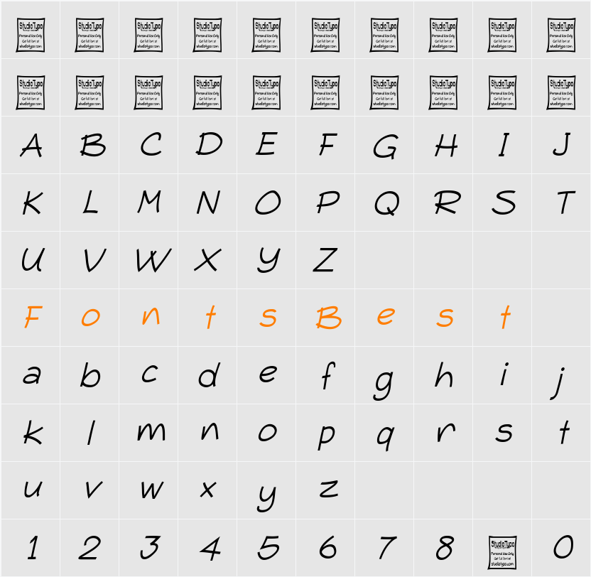 Typo Comica Character Map