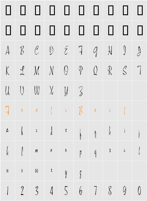 CarmalitaScriptSSK Character Map