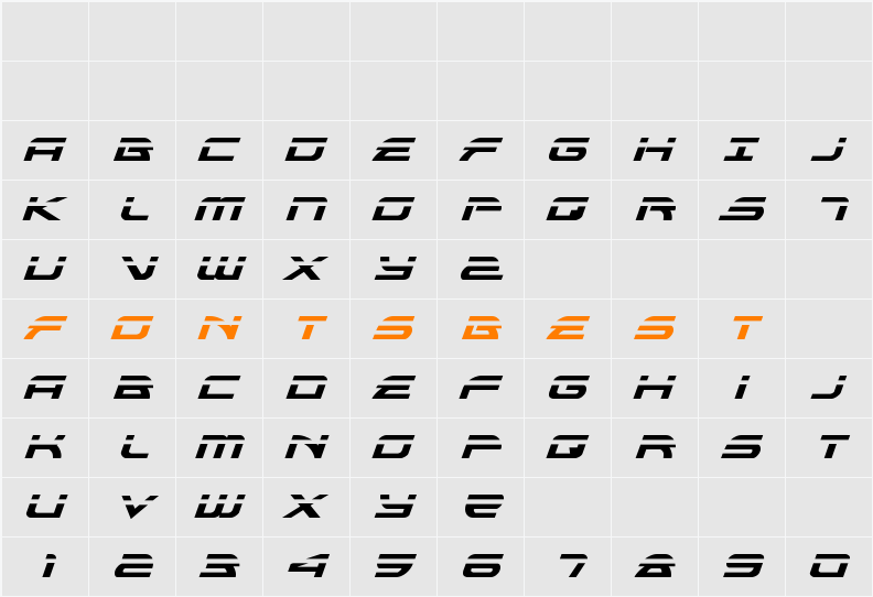 Alexis Laser Italic Character Map