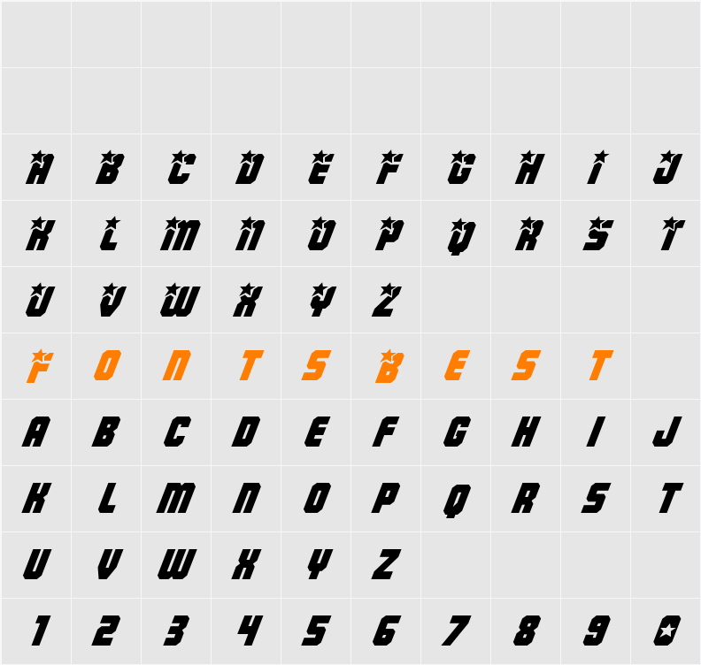 Army Rangers Italic Character Map