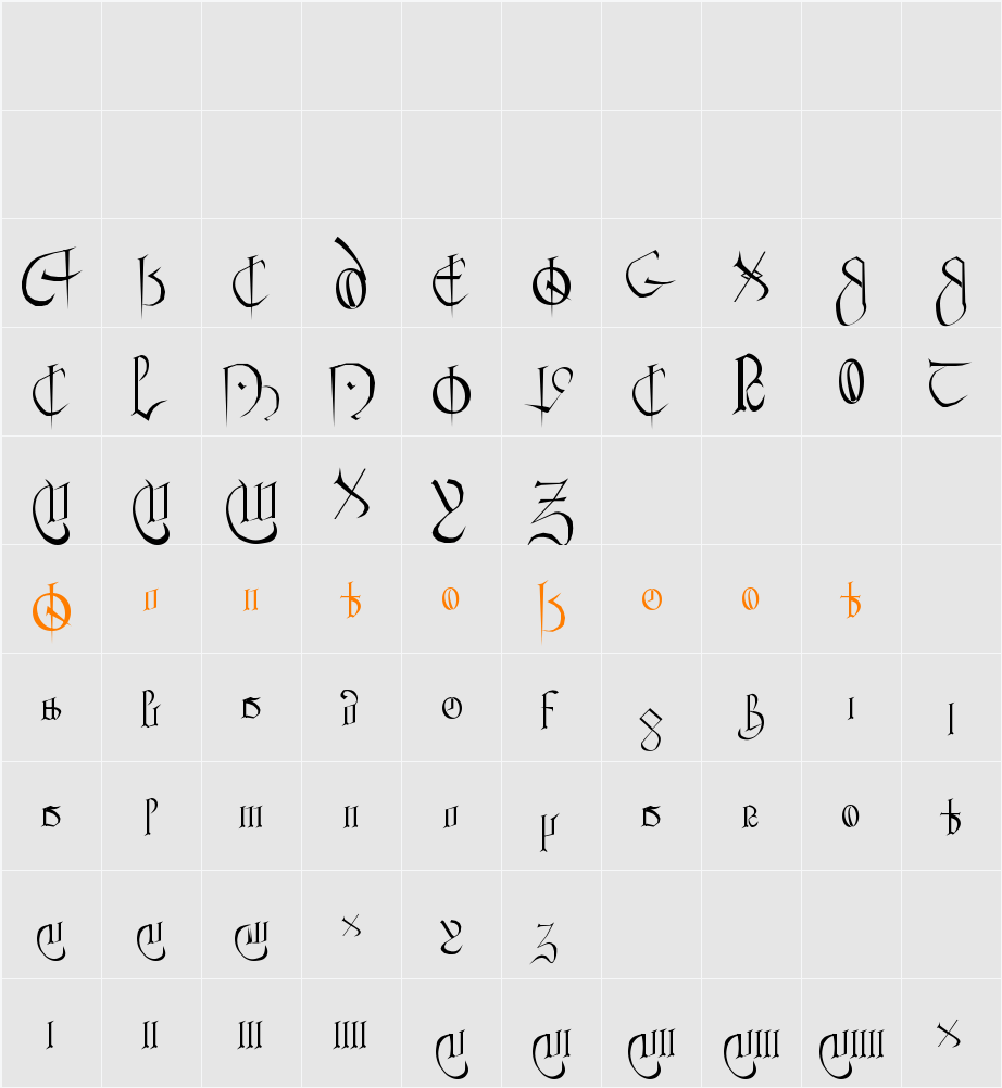 Courthand Character Map