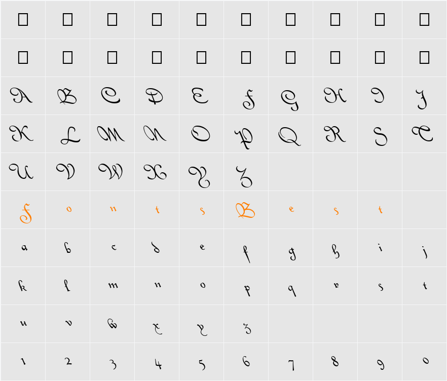 FZ SCRIPT 8 LEFTY Character Map